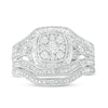 Thumbnail Image 4 of 1/3 CT. T.W. Cushion-Shaped Multi-Diamond Frame Multi-Row Split Shank Vintage-Style Bridal Set in Sterling Silver