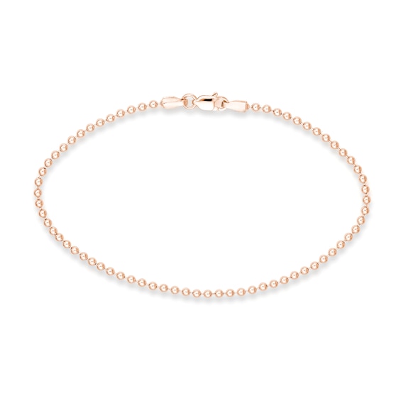 2.0mm Bead Chain Bracelet in Solid 14K Rose Gold - 7.5"