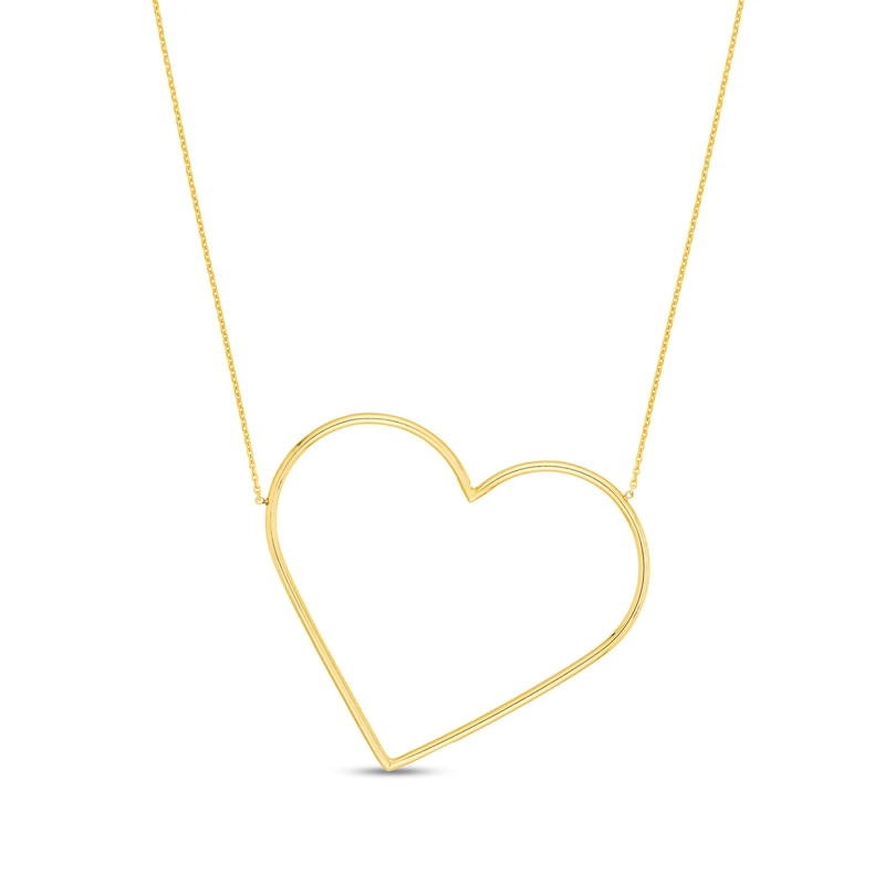 Diamond-Cut Extra Large Slanted Heart Outline Necklace in 14K Gold | Zales