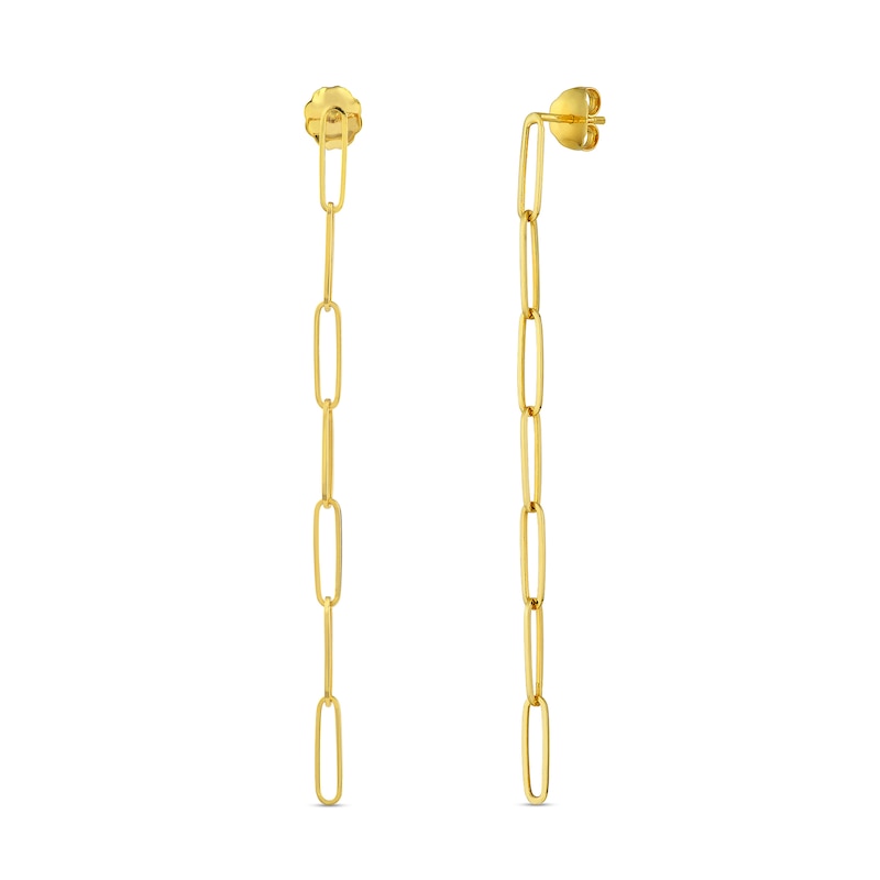 Main Image 1 of Paper Clip Chain Dangle Drop Earrings in 14K Gold