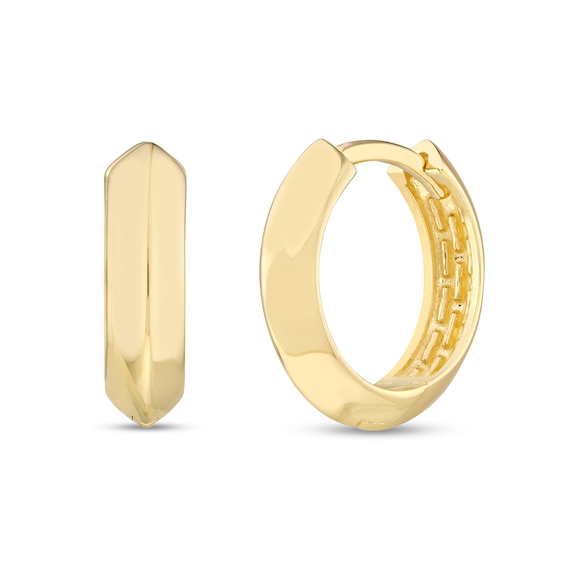 13.5mm Knife Edge Huggie Hoop Earrings in 14K Gold