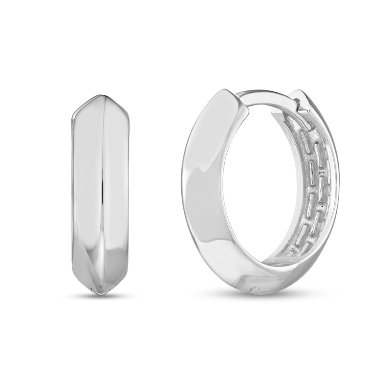Main Image 1 of 13.5mm Knife Edge Huggie Hoop Earrings in 14K White Gold