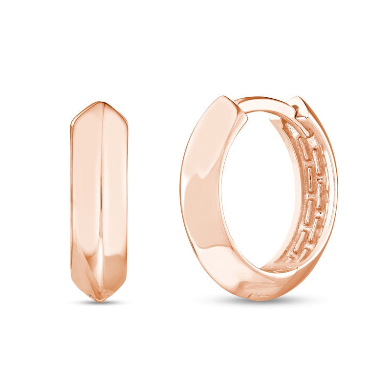 Main Image 1 of 13.5mm Knife Edge Huggie Hoop Earrings in 14K Rose Gold