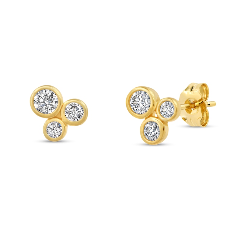 White Lab-Created Sapphire Graduated Trio Cluster Stud Earrings in 10K Gold