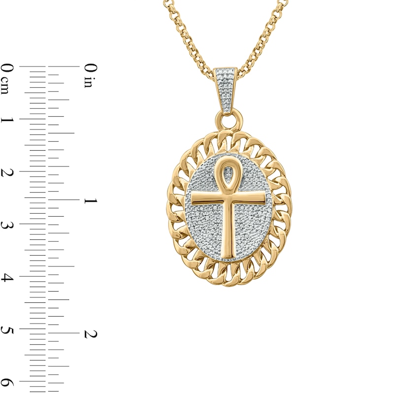 Main Image 3 of Men's 1/6 CT. T.W. Diamond Linked Chain Frame Oval Ankh Pendant in Sterling Silver with 14K Gold Plate