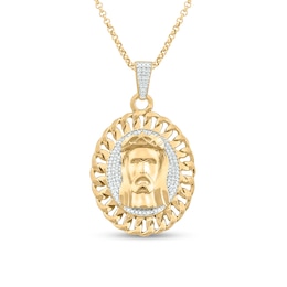 Men's 1/4 CT. T.W. Diamond Linked Chain Frame Jesus Pendant in Sterling Silver with 14K Gold Plate