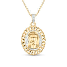 Men's 1/4 CT. T.W. Diamond Linked Chain Frame Jesus Pendant in Sterling Silver with 14K Gold Plate