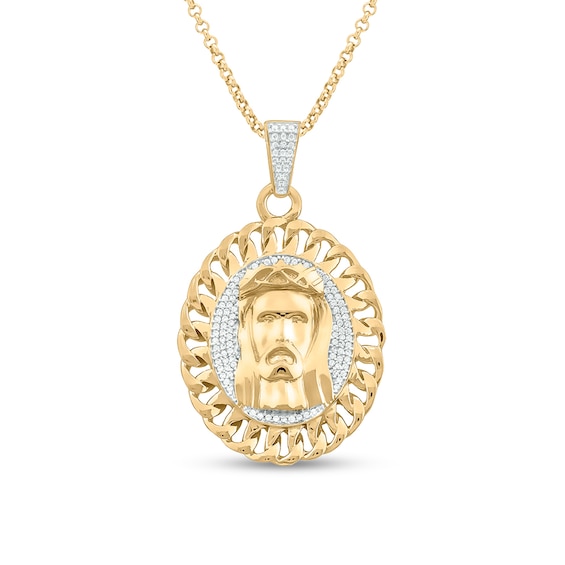 Zales Men's 1/4 Ct. T.W. Diamond Hamsa Linked Chain Frame Medallion Pendant in Sterling Silver with 14K Gold Plate