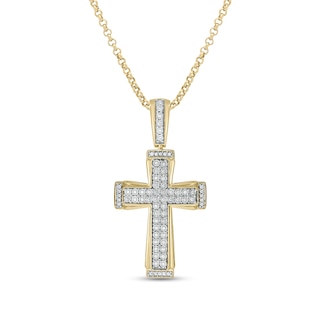 Men's 1/5 CT. T.W. Diamond Double-Row Three-Dimensional Cross Pendant in Sterling Silver with 14K Gold Plate