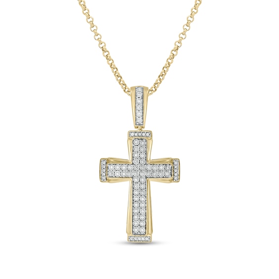 Men's 1/5 CT. T.w. Diamond Double-Row Three-Dimensional Cross Pendant in Sterling Silver with 14K Gold Plate