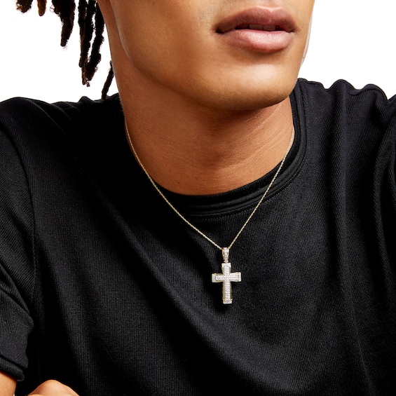Men's 1/5 CT. T.w. Diamond Double-Row Three-Dimensional Cross Pendant in Sterling Silver with 14K Gold Plate