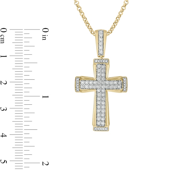 Men's 1/5 CT. T.w. Diamond Double-Row Three-Dimensional Cross Pendant in Sterling Silver with 14K Gold Plate