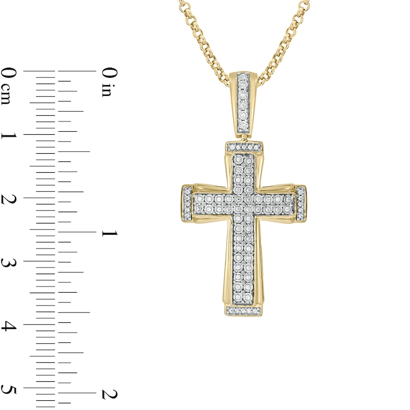 Main Image 3 of Men's 1/5 CT. T.W. Diamond Double-Row Three-Dimensional Cross Pendant in Sterling Silver with 14K Gold Plate
