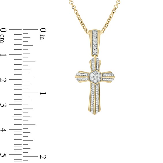 Men's 1/5 CT. T.w. Hexagonal Multi-Diamond Double-Row Cross Pendant in Sterling Silver with 14K Gold Plate
