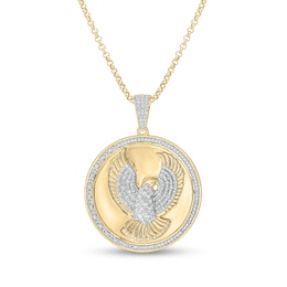 Men's 1/4 CT.T.W. Diamond Eagle Circle Medallion Pendant in Sterling Silver with 14K Gold Plate