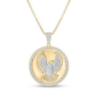 Men's 1/4 CT.T.W. Diamond Eagle Circle Medallion Pendant in Sterling Silver with 14K Gold Plate