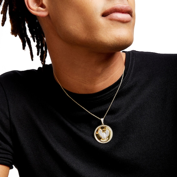 Men's 1/4 Ct.t.w. Diamond Eagle Circle Medallion Pendant in Sterling Silver with 14K Gold Plate