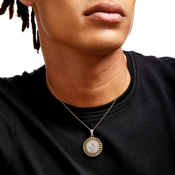 Men's 1/4 CT. T.w. Diamond Hamsa Linked Chain Frame Medallion Pendant in Sterling Silver with 14K Gold Plate