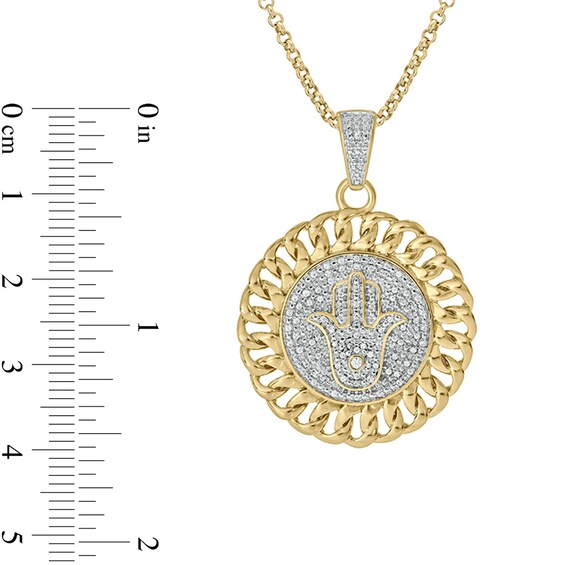 Men's 1/4 CT. T.w. Diamond Hamsa Linked Chain Frame Medallion Pendant in Sterling Silver with 14K Gold Plate