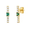 Princess-Cut Lab-Created Emerald and White Lab-Created Sapphire Vertical Bar Drop Earrings in 10K Gold