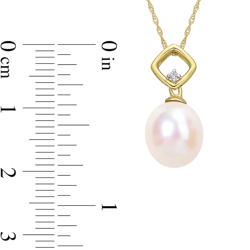 Main Image 3 of 9.0-9.5mm Baroque Freshwater Cultured Pearl and Diamond Accent Square Bail Pendant in 10K Gold-17"