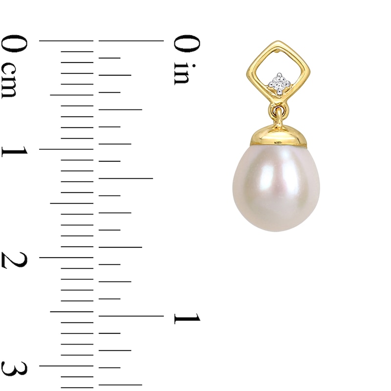 Main Image 3 of 8.0-8.5mm Baroque Freshwater Cultured Pearl and Diamond Accent Square Drop Earrings in 10K Gold