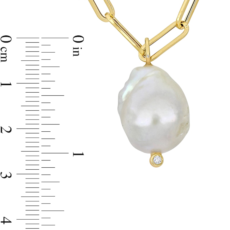 Main Image 2 of 14.5-15.0mm Baroque Freshwater Cultured Pearl and Diamond Accent Paper Clip Link Drop Necklace in 14K Gold