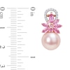 Thumbnail Image 2 of 9.0-9.5mm Pink Cultured Freshwater Pearl, Pink Sapphire, and 1/8 CT. T.W. Diamond Flower Drop Earrings in 14K Rose Gold
