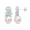 Thumbnail Image 1 of 9.0-9.5mm Freshwater Cultured Pearl, Aquamarine, and 1/8 CT. T.W. Diamond Flower Drop Earrings in 14K White Gold