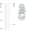 Thumbnail Image 3 of 9.0-9.5mm Freshwater Cultured Pearl, Aquamarine, and 1/8 CT. T.W. Diamond Flower Drop Earrings in 14K White Gold