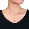 Thumbnail Image 2 of 9.5-10.0mm Freshwater Cultured Pearl, Blue Sapphire, and 1/15 CT. T.W. Diamond Flower Pendant in 14K White Gold-17"