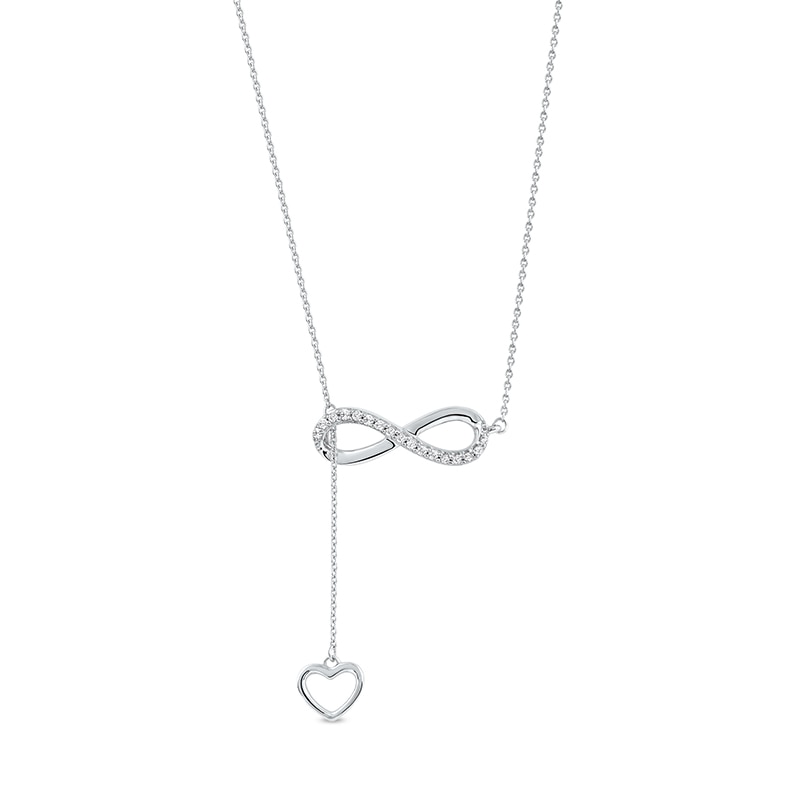 Main Image 1 of 1/8 CT. T.W. Diamond Infinity Heart Lariat-Style Necklace in Sterling Silver - 19"