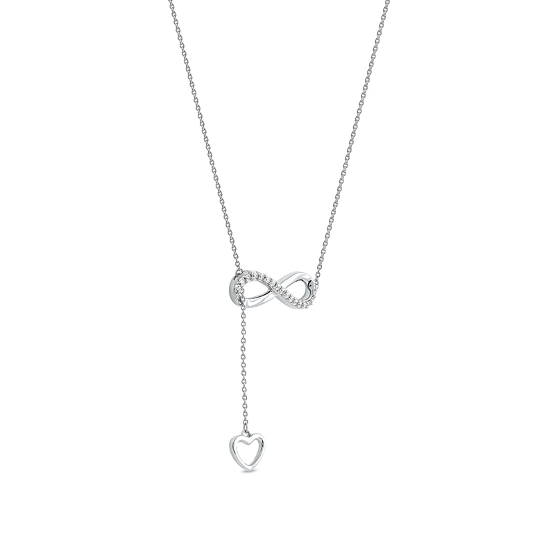 Main Image 2 of 1/8 CT. T.W. Diamond Infinity Heart Lariat-Style Necklace in Sterling Silver - 19"