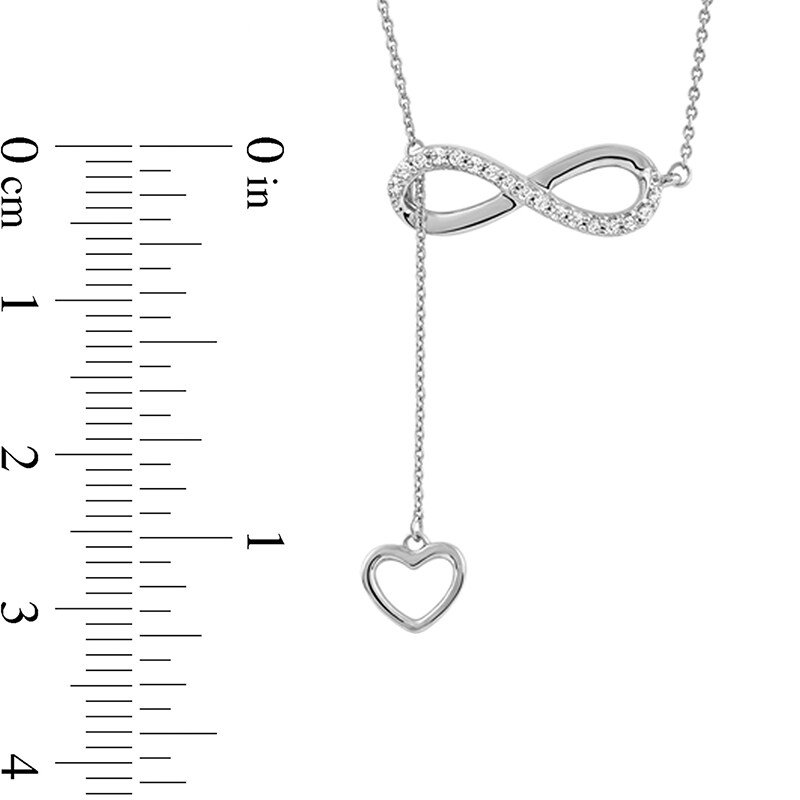 Main Image 4 of 1/8 CT. T.W. Diamond Infinity Heart Lariat-Style Necklace in Sterling Silver - 19"