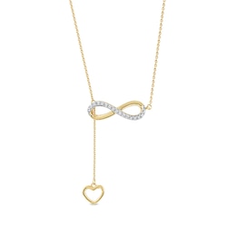1/8 CT. T.W. Diamond Infinity Heart Lariat-Style Necklace in Sterling Silver with 14K Gold Plate - 19"
