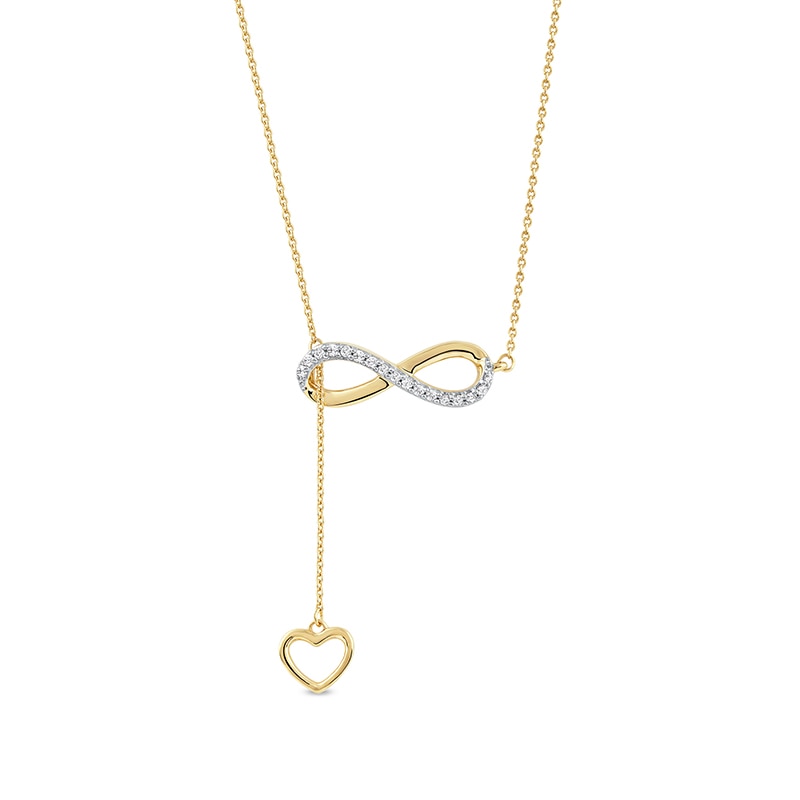 Main Image 1 of 1/8 CT. T.W. Diamond Infinity Heart Lariat-Style Necklace in Sterling Silver with 14K Gold Plate - 19"