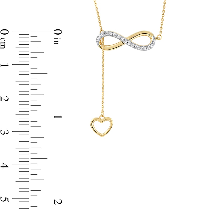 Main Image 4 of 1/8 CT. T.W. Diamond Infinity Heart Lariat-Style Necklace in Sterling Silver with 14K Gold Plate - 19"