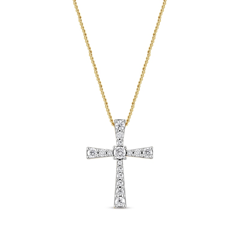 Main Image 1 of 1/3 CT. T.W. Diamond Graduated Cross Pendant in 10K Gold