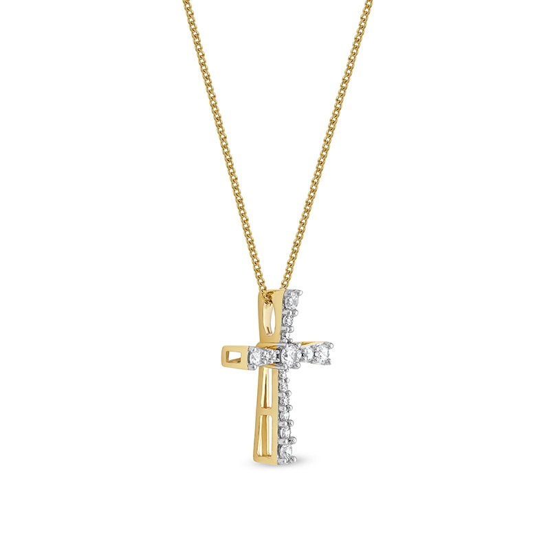 Main Image 2 of 1/3 CT. T.W. Diamond Graduated Cross Pendant in 10K Gold