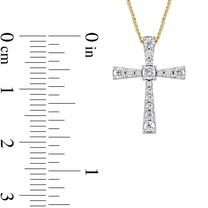 Main Image 4 of 1/3 CT. T.W. Diamond Graduated Cross Pendant in 10K Gold