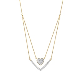 1/3 C.T. T.W. Diamond Heart and Chevron Double Strand Necklace in 10K Gold