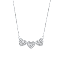 1/6 CT. T.W. Diamond Triple Heart Bead Frame Necklace in Sterling Silver