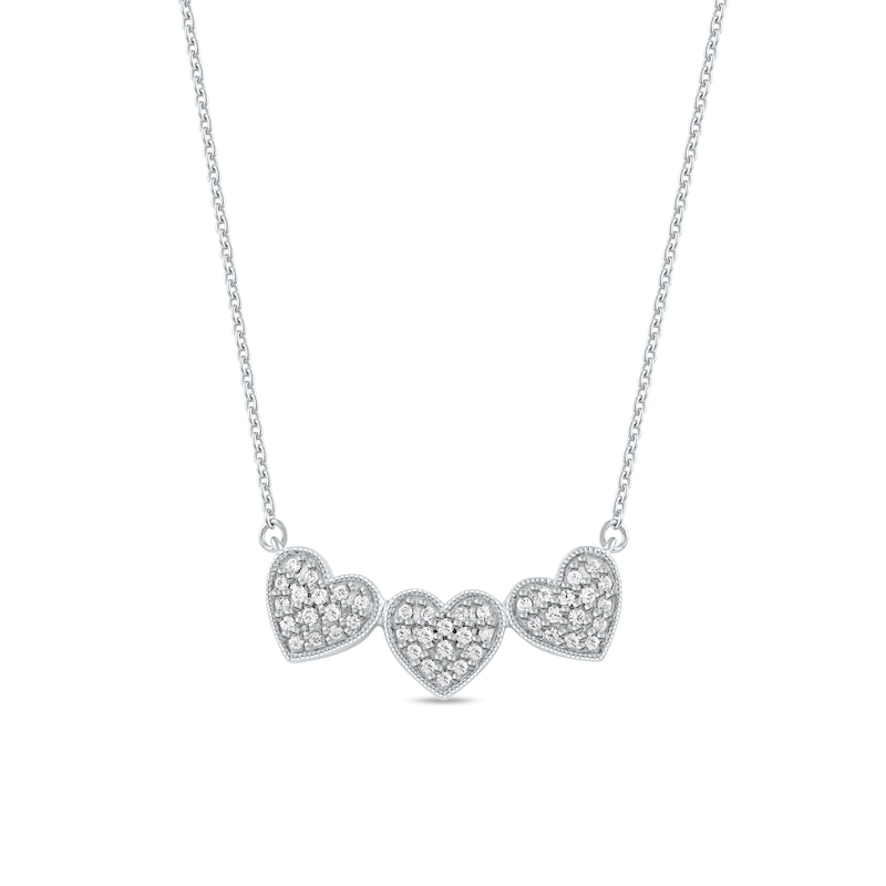 Main Image 1 of 1/6 CT. T.W. Diamond Triple Heart Bead Frame Necklace in Sterling Silver