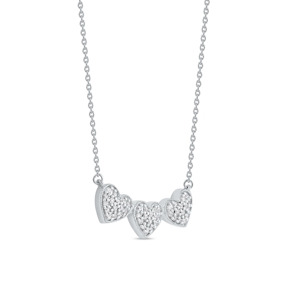 1/6 CT. T.w. Diamond Triple Heart Bead Frame Necklace in Sterling Silver