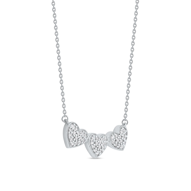 Main Image 2 of 1/6 CT. T.W. Diamond Triple Heart Bead Frame Necklace in Sterling Silver