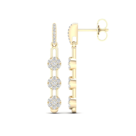 1/3 CT. T.w. Multi-Diamond Trio Paper Clip Link Linear Drop Earrings in 10K Gold