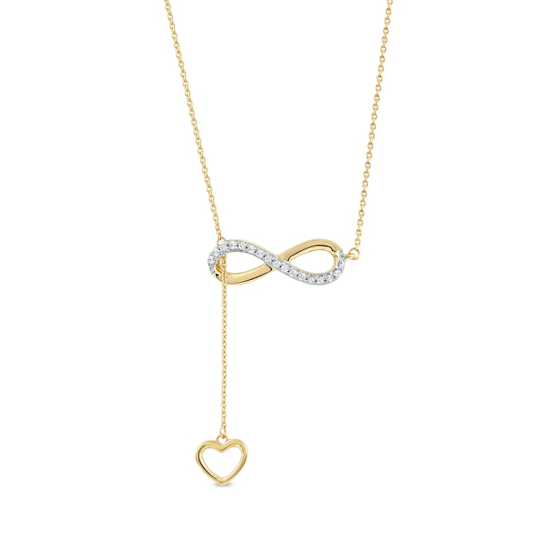Main Image 1 of 1/8 CT. T.W. Diamond Infinity Heart Lariat-Style Necklace in Sterling Silver with 14K Gold Plate - 19"