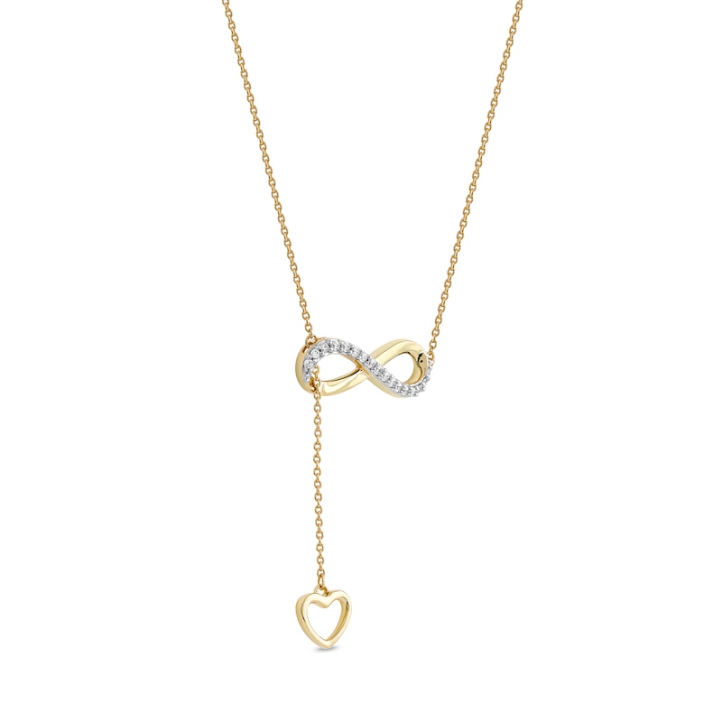 Main Image 2 of 1/8 CT. T.W. Diamond Infinity Heart Lariat-Style Necklace in Sterling Silver with 14K Gold Plate - 19"