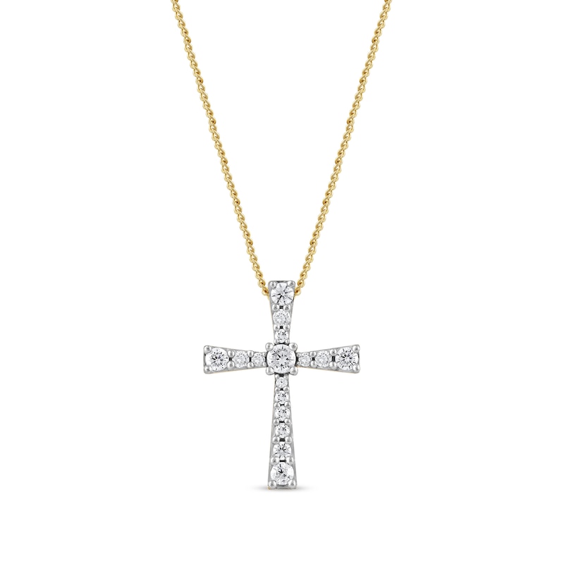 Main Image 1 of 1/3 CT. T.W. Diamond Graduated Cross Pendant in 10K Gold