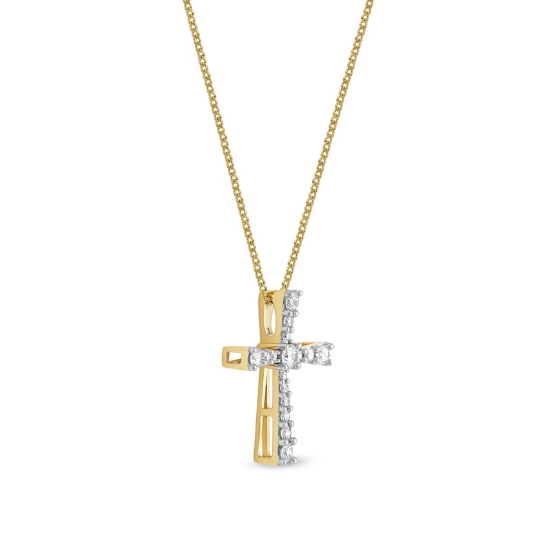 Main Image 2 of 1/3 CT. T.W. Diamond Graduated Cross Pendant in 10K Gold
